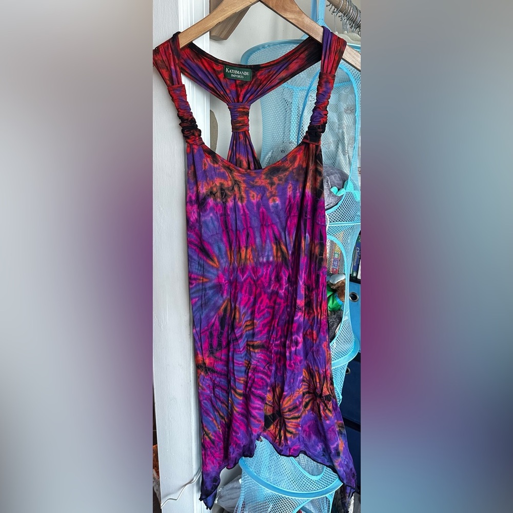 Kathmandu Purple and Black Tie-Dye Halter Dress